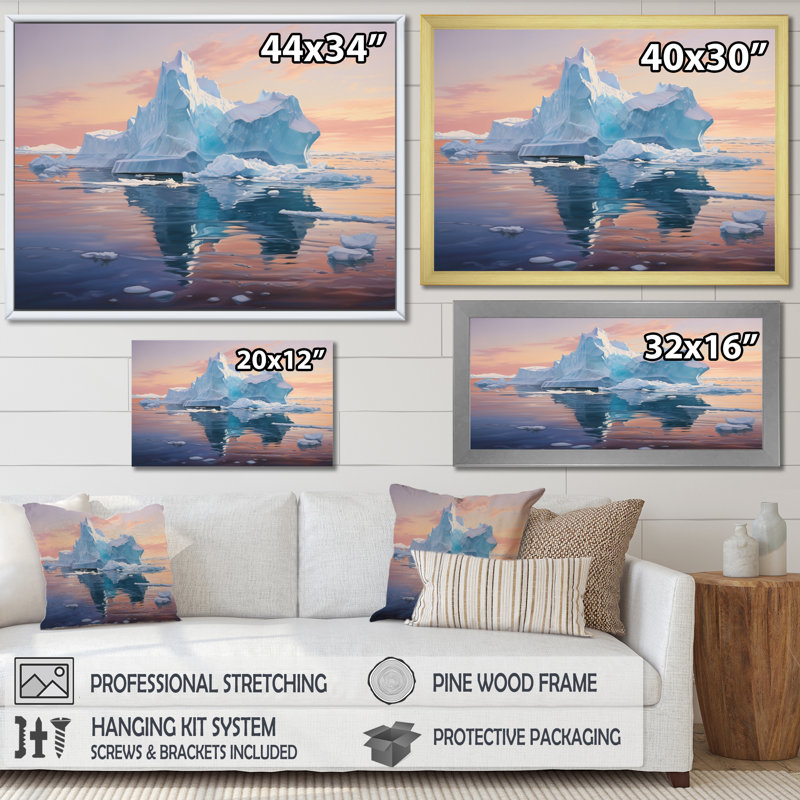 Iceberg bleu gelé sérénité, Cadre simple noir, H 12 po x l 20 po x P 1 po