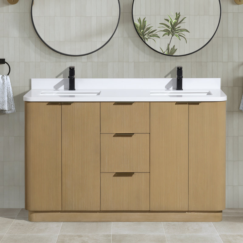 Meuble-lavabo double 55 po avec plateau en quartz Calamigo
