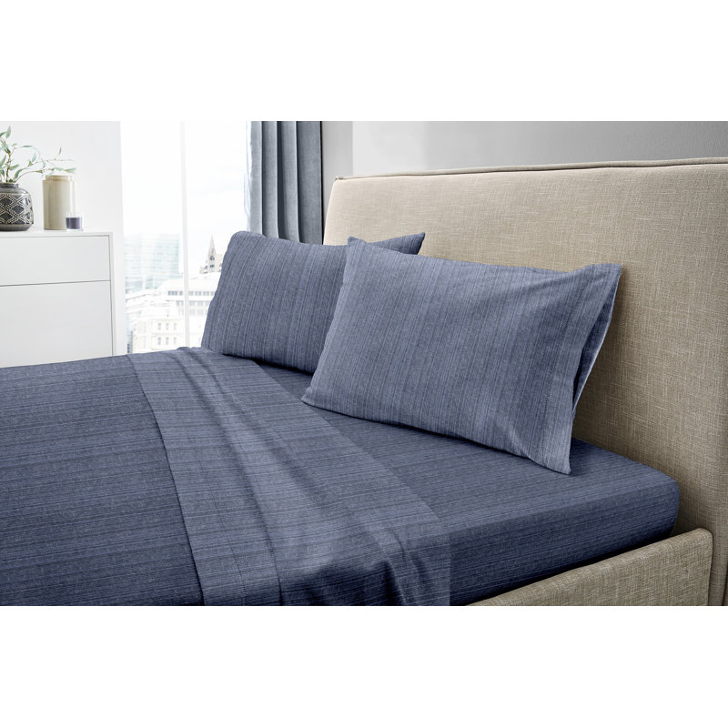 Flannel Striped Sheet Set, Queen, Blue