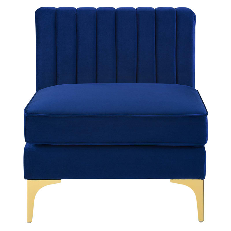 Chaise sans accoudoirs en velours Triumph Channel, Bleu marine