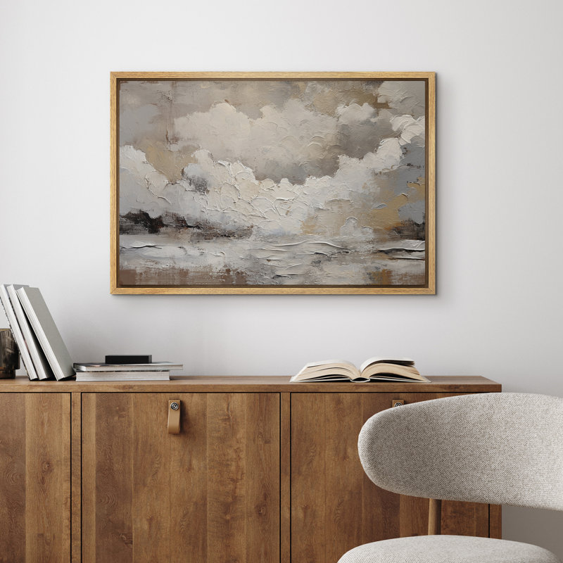 «Neutral White Cloudscape Abstract Landscape Wall Decor for Living Room encadrée, reproduction d'art sur toile encadrée dans la chambre principale