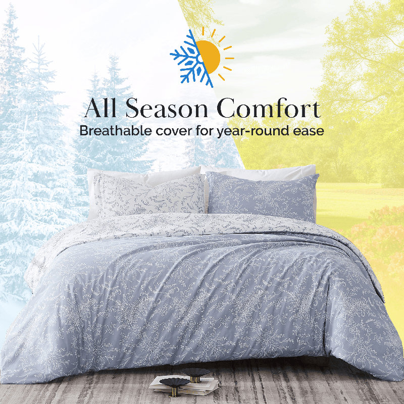 Winter Brush Microfiber Reversible Traditional Duvet Cover Set, Full/Queen Duvet Cover + 2 Shams, Blue