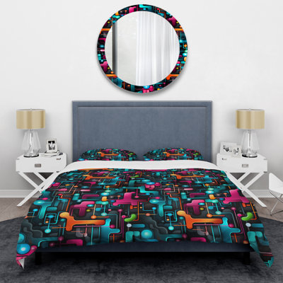 Popart Neon Grid Groove Abstract Duvet Cover