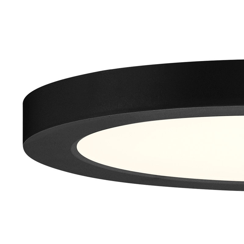 Modern Round Low-Profile Integrated LED Flush Mount, 0.63" H x 7" W x 7" D, Black