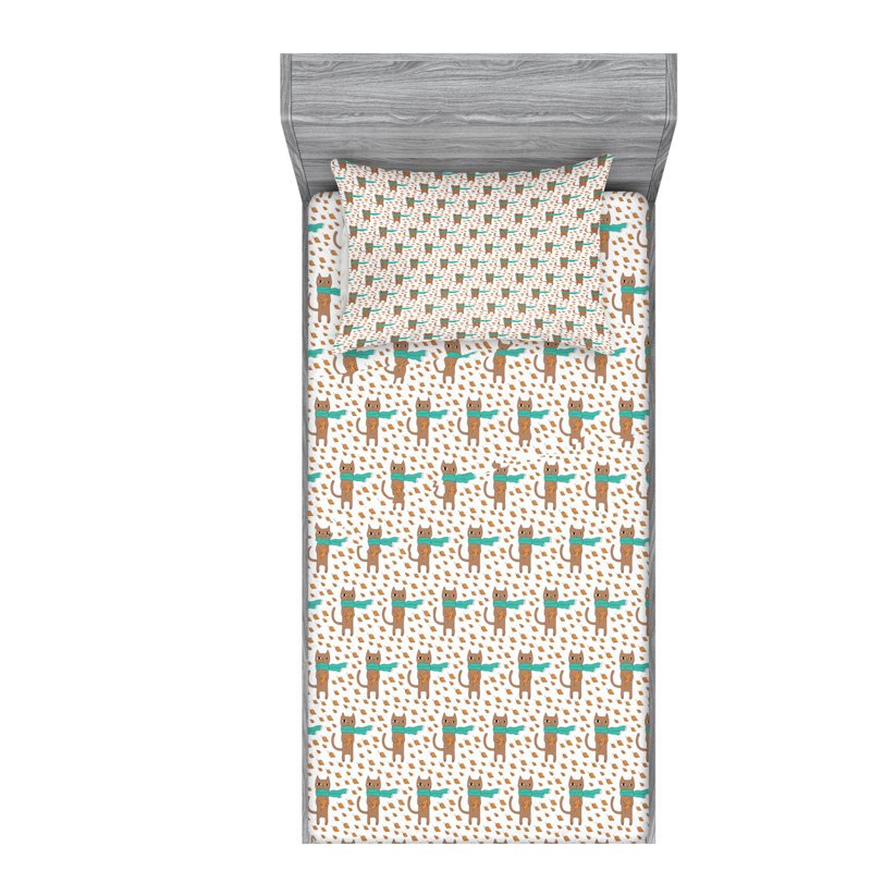 Cat Microfiber Sheet Set, Twin XL Sheet Set with Fitted Sheet