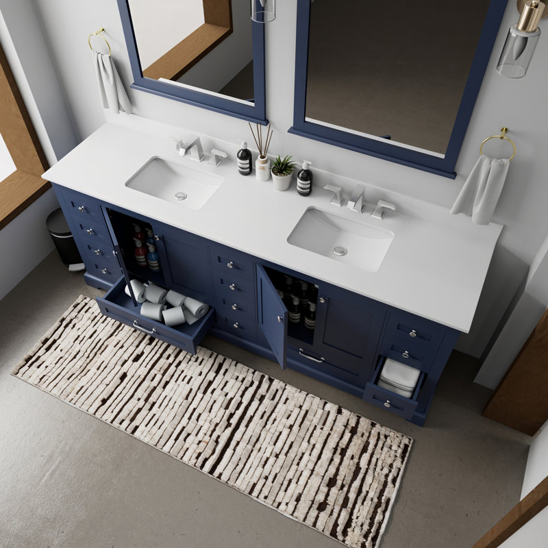 Meuble-lavabo double avec plateau en marbre de culture, Marine
