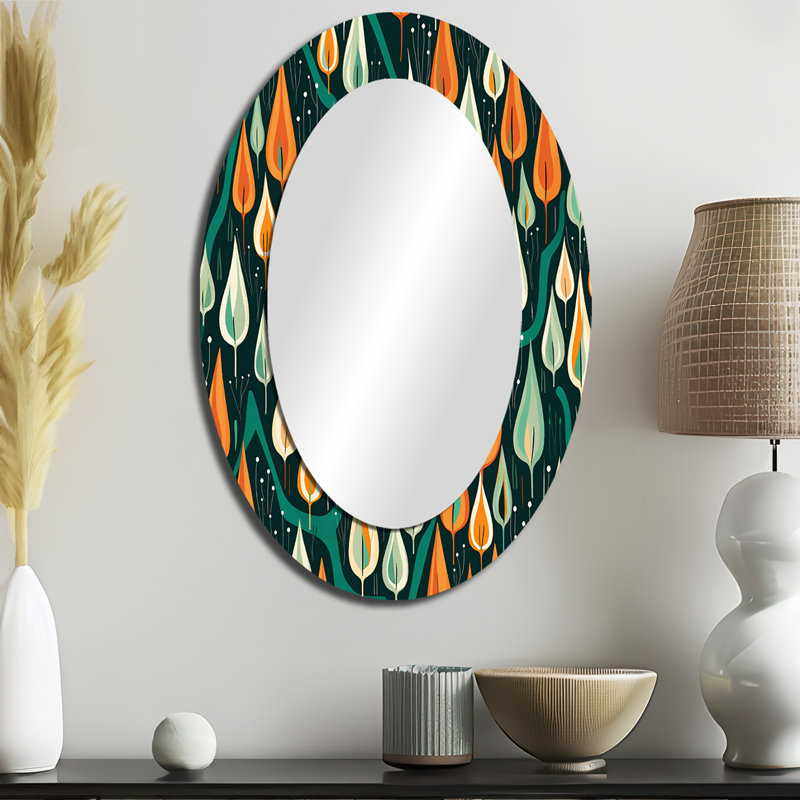 Retro Abstract Drops XIV - Abstract Oval Decorative Mirror On Metal, 36" x 24"