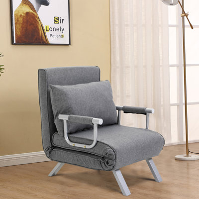 Canapé-lit pliant convertible à 5 positions pour une personne avec méridienne et coussin en acier pour bureau à domicile, gris clair