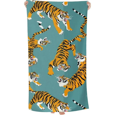 Cute Cartoon Tiger Beach Towel,Sand Free Microfiber Beach Blanket, Quick Dry Absorbent Bath Towels for Swimming Pool, Camping, Picnic, Yoga Gym Sports 35x70in