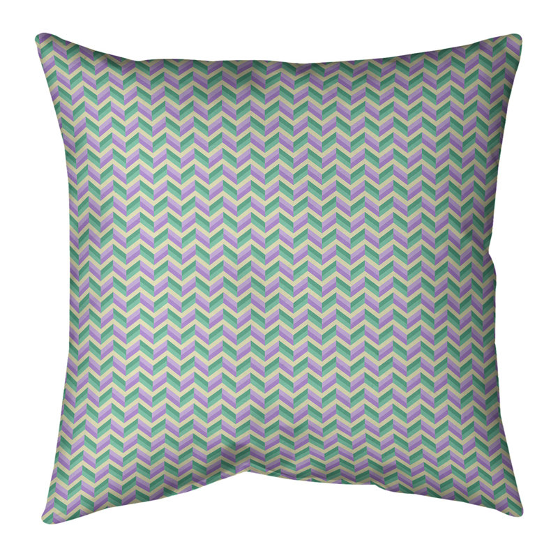 16" Square Green and Gray Chevron Polyester Throw Pillow