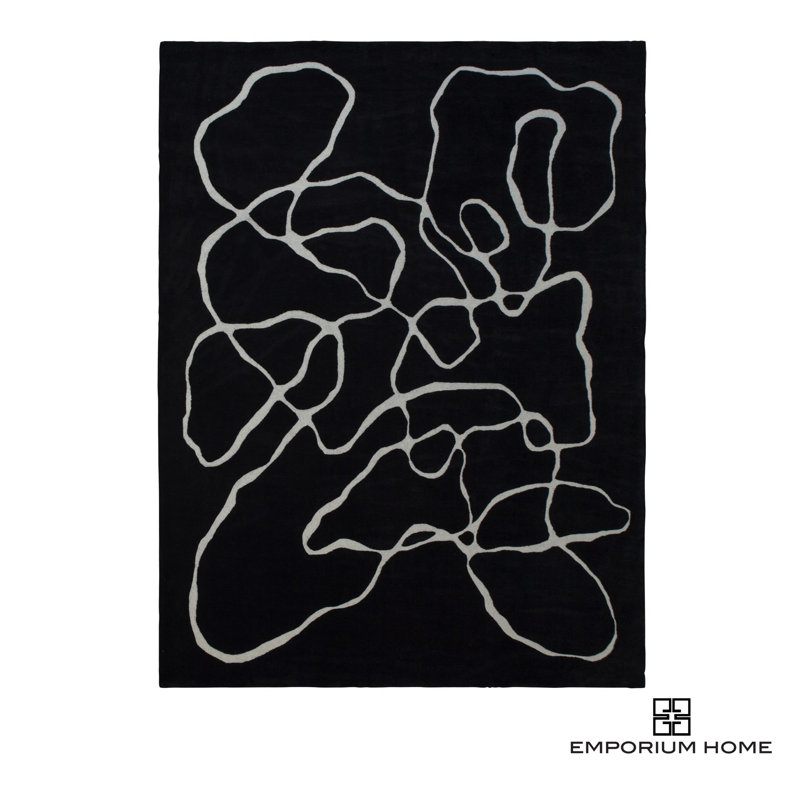 Tapis noir / ivoire Emporium Home Squiggle - 9 pi x 12 pi, Rectangle 8 pi x 10 pi