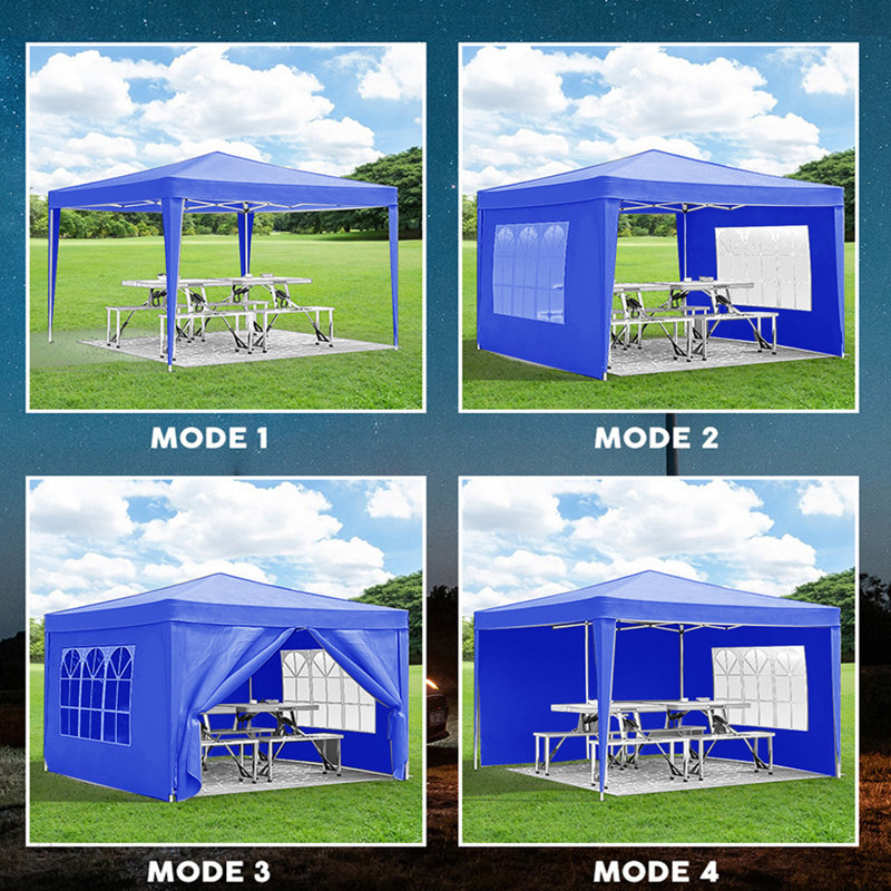 Folding Canopy With 4 Removable Sidewalls Outdoor Event Shelter UPF 50+ Gazebo Portable Tents For Parties Beach Camping Wedding EZ Pop Up Canopy 4Pcs Weight Bag + Carry Bag