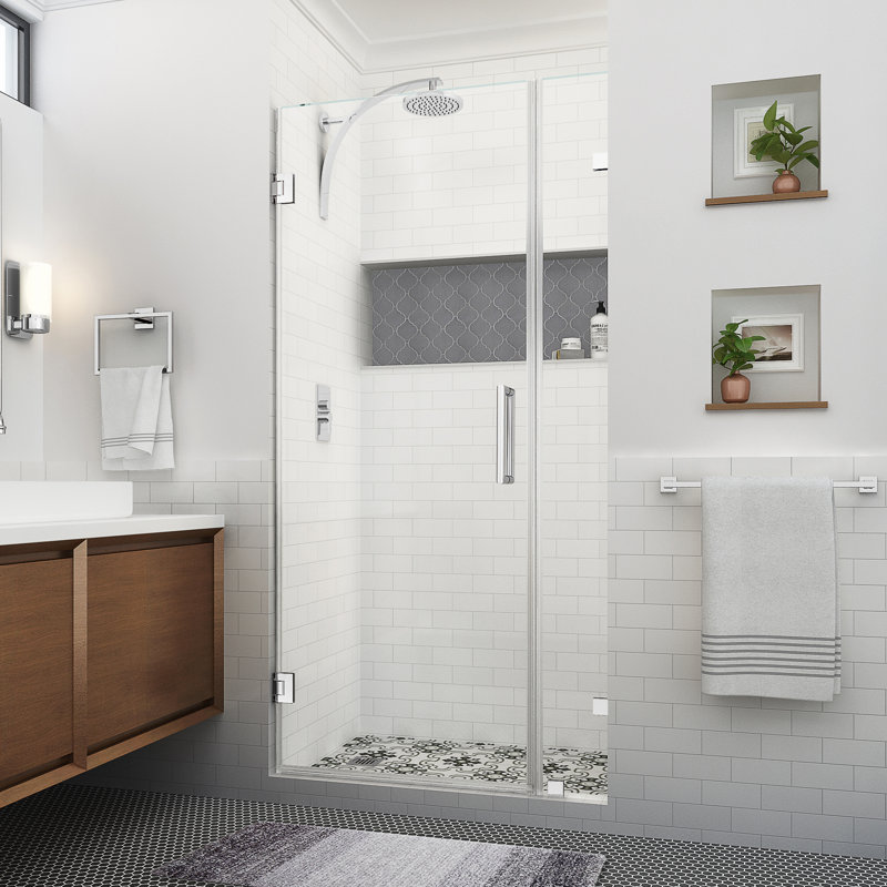 Nautis XL 39.25 - 40.25 in. W x 80 in. H Hinged Frameless Shower Door with Clear StarCast Glass, Chrome