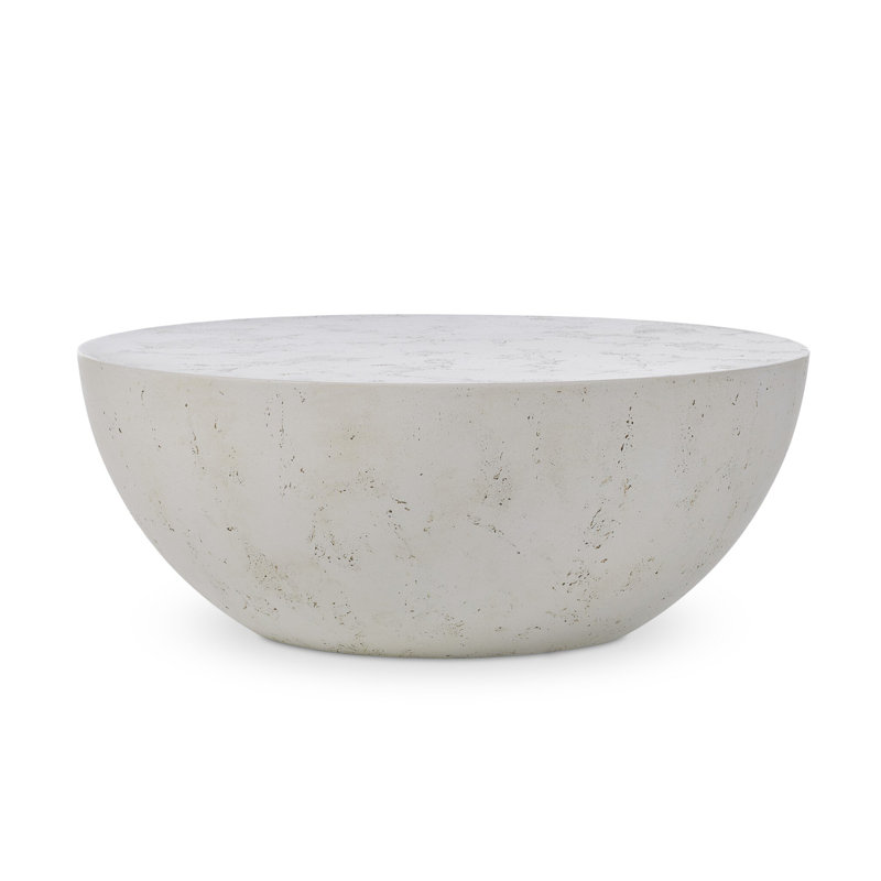 BOULA Outdoor Round Coffee Table, Aged White Concrete