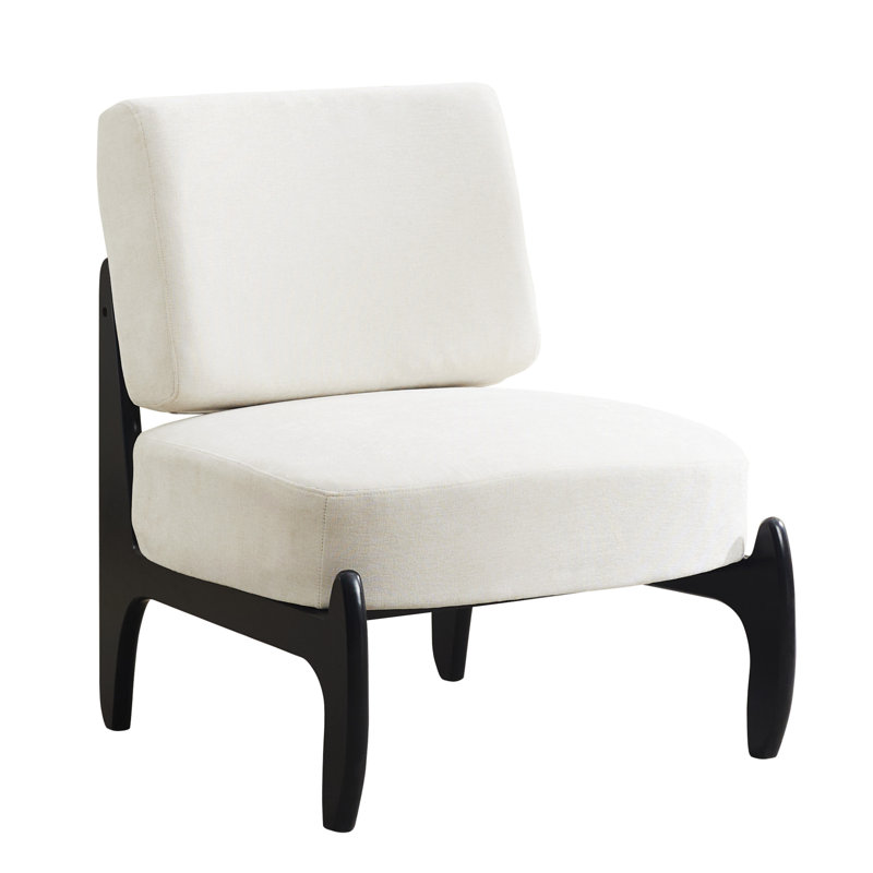 Teddy Armless Leisure Accent Chair, Beige Linen, Black