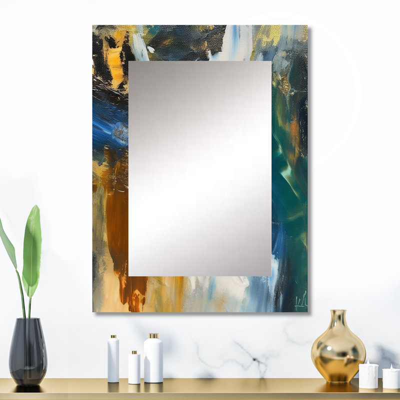 Comfort Of Knowing Abstract Blue And Gold - Abstract Painting Mirror, Modern Unique Wall Mirror, Printed Metal Art, 32" x 24"