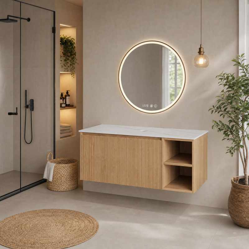 Meuble-lavabo mural de 36 po avec comptoir flottant 36 po, meuble de salle de bain mural avec comptoir, sans évier, finition grain de bois naturel