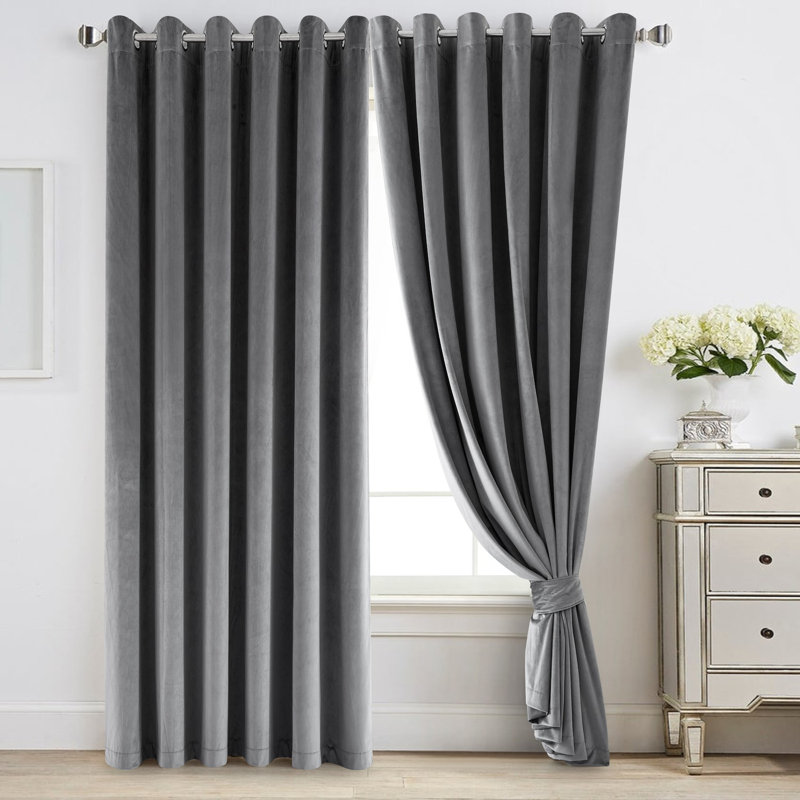 Reede Luxury Crushed Velvet Eyelet Curtains - Fully Lined, Heavy Plush Drapes, 168cm Width x 183cm Drop, Grey