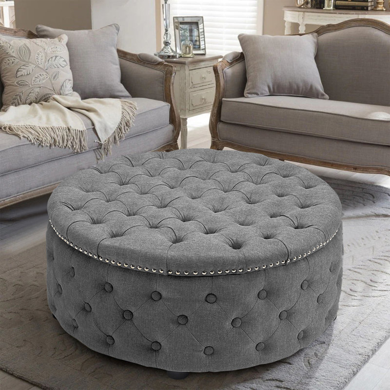 Linen Upholstered Bench, Grey