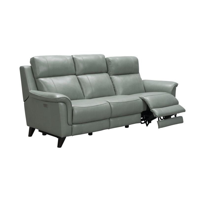 Neabsco 85.8" Leather Match Pillow Top Arm Reclining Sofa, Lorenzo Mint Leather Match
