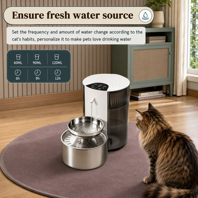 Fontaine à eau pour chat sans filtre de 3,5 L/118 oz avec séparation des eaux usées.