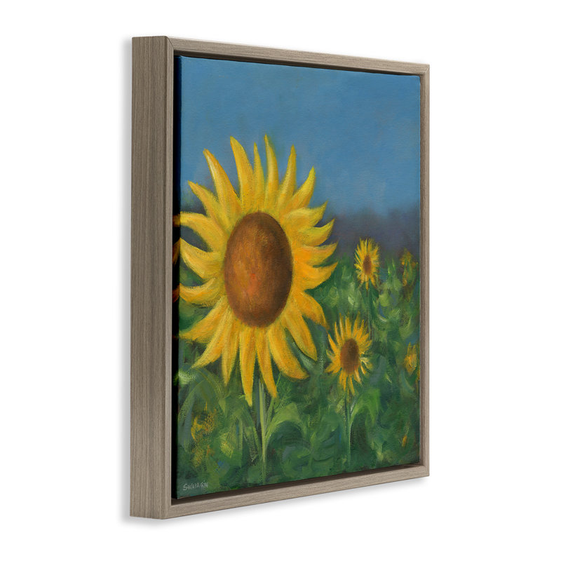 Art mural sur toile flottant M réserve de tournesols par David Swanagin, Cadre flottant orme Montalcino, H 25 po x l 25 po