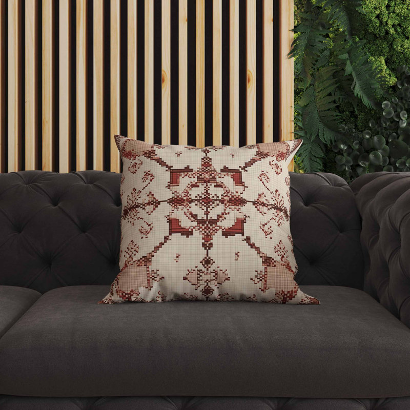 Coussin intérieur / extérieur Gridded Blossom, Beige, Carré 16 po