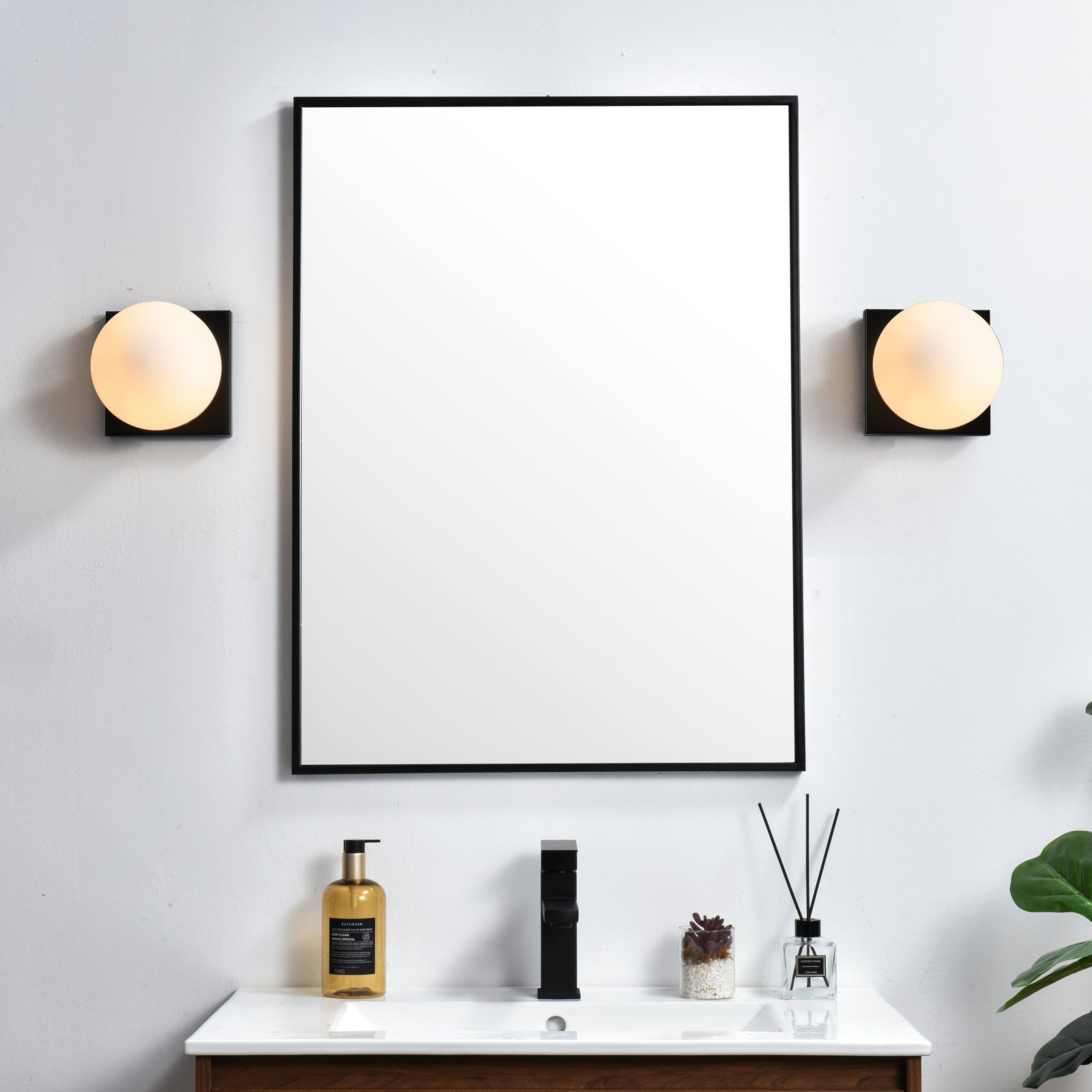 Isabeth Transparent Dimmable Bath Sconce, Black, 1 Light, 6" H x 6" W x 6" D