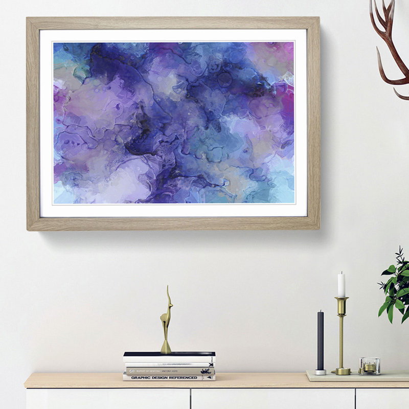 Midnight Joy in Abstract - Picture Frame Painting Print, 27cm H x 36cm W x 2cm D, Oak Framed