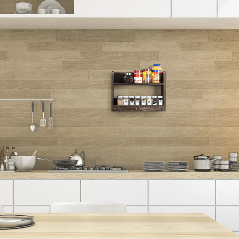 Aleanna Floating Shelf with Hooks, Brown