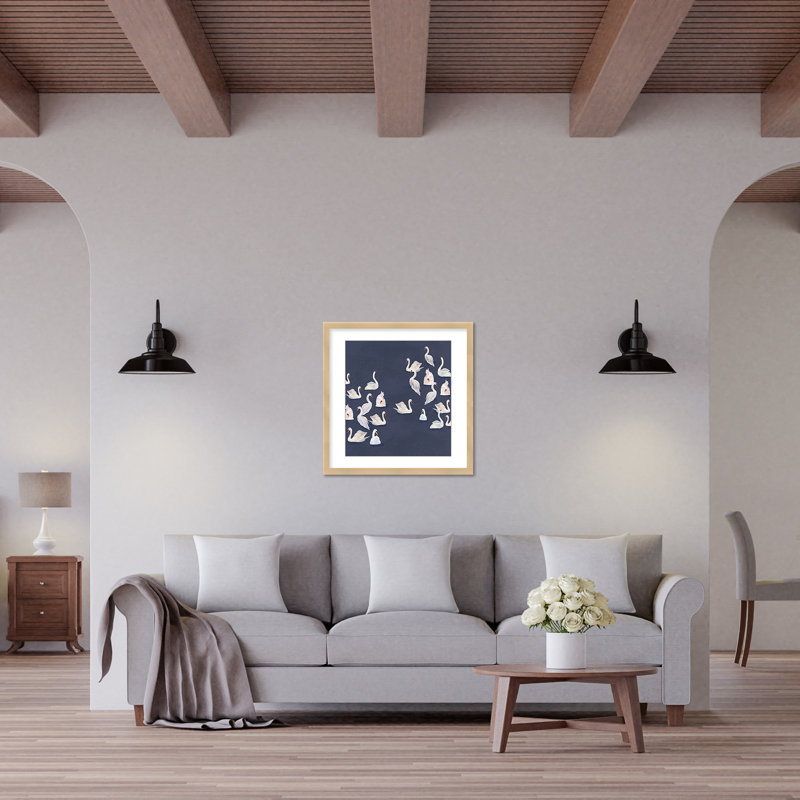 Nature Inspired Modern Ensemble: Swan Serenade, 16" H x 16" W, Tan, Framed Matted Print