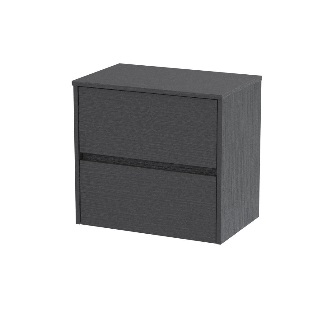 Nuie Graphite Grey Havana Woodgrain Wall Hung 2 Drawer Vanity Unit With Worktop | | Mfc | 600Mm - Image 2