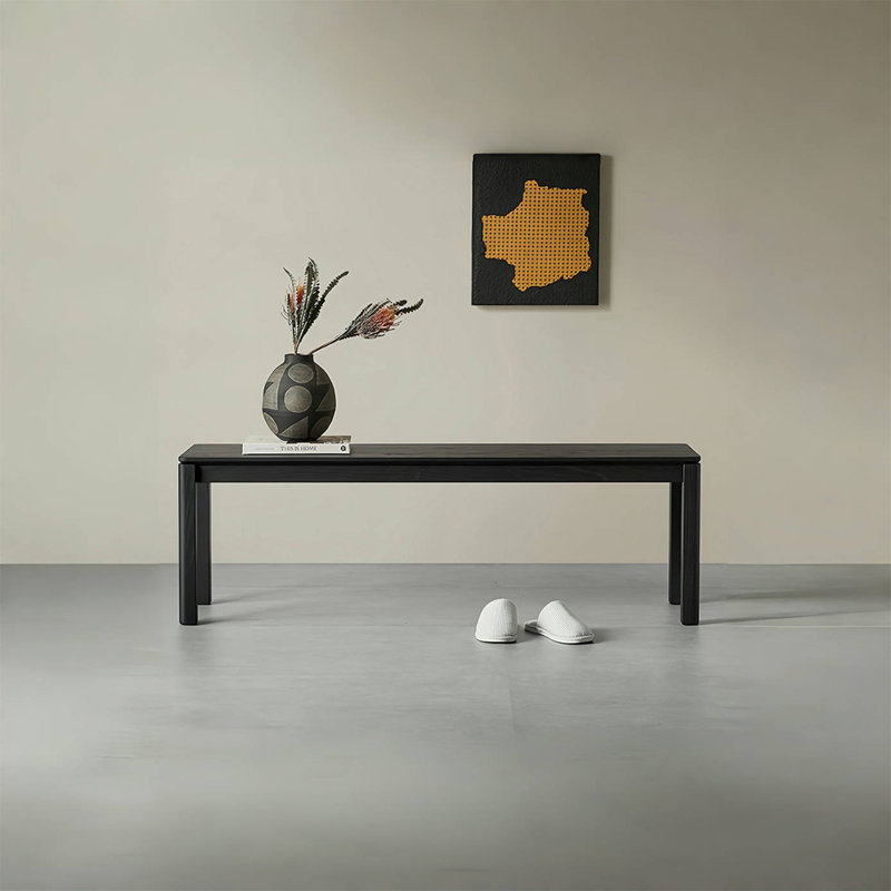 Banc en bois massif Nyree, Noir, H 17,71 po x l 62,99 po x P 13,77 po