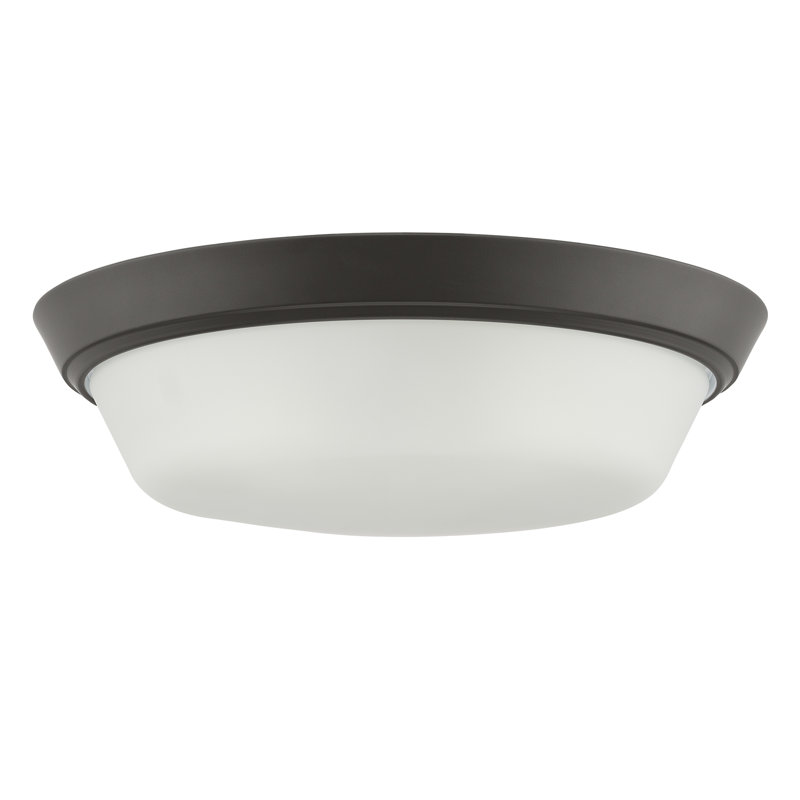 Plafonnier encastré Edessa avec verre satiné gravé, Bronze foncé, H 4,5 po x l 16 po x P 16 po, Trois lumières
