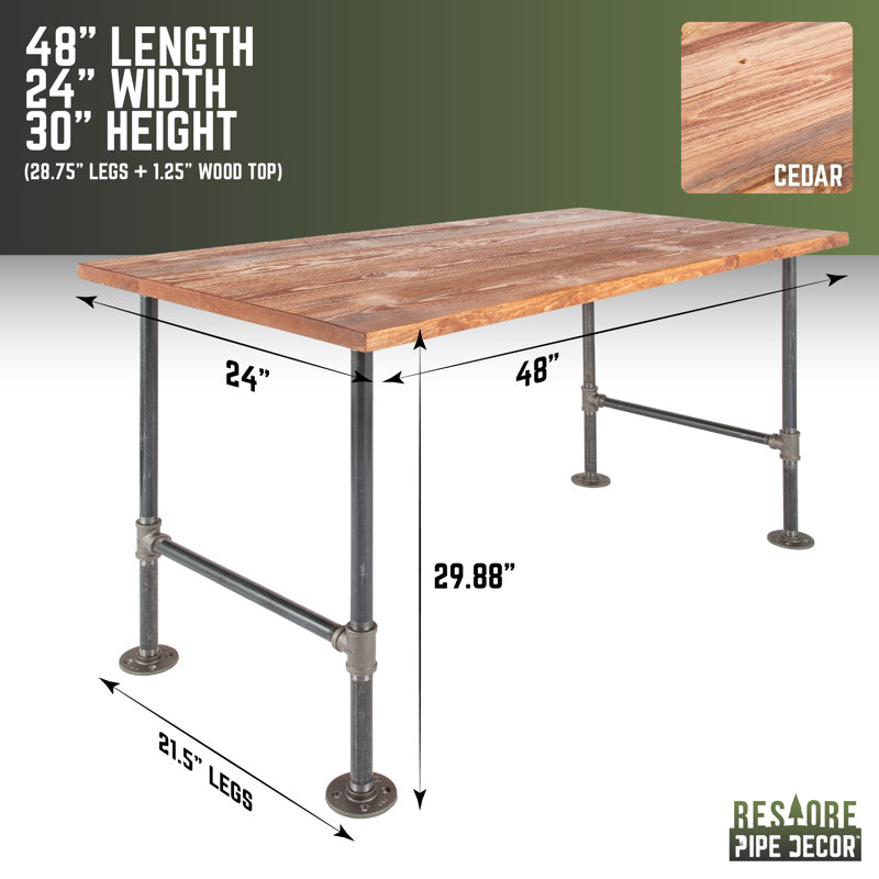 24 In. X 48 In. X 30 In. Wood Office Desk With Industrial Steel Pipe Legs, Sunset Cedar