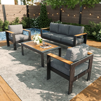 Outdoor Aluminum Furniture Set with Coffee Table, Modern Patio Conversation Sets for Porch, Backyard by Latitude Run