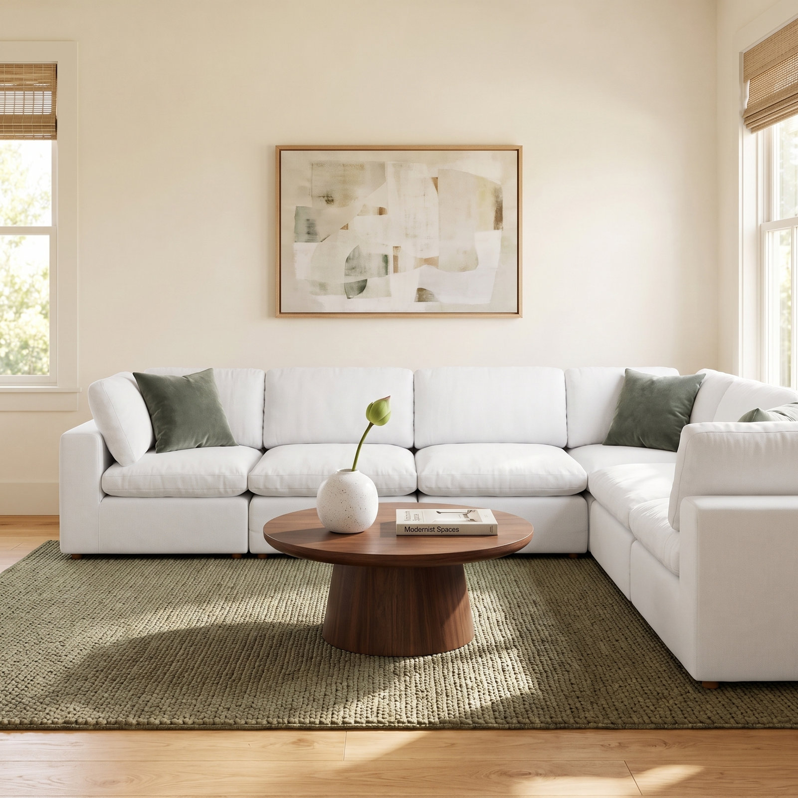 Jossa Upholstered Sectional, White Linen Blend