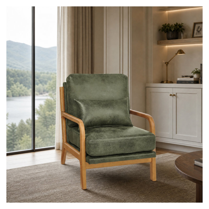 Méridienne en bois vert olive Mid-Century avec coussin en mousse