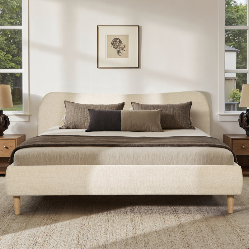 Lit tapissier Derte, Grand, Chenille beige