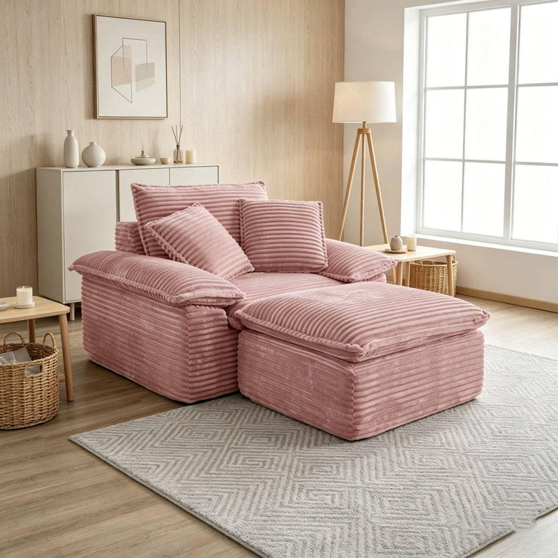 Fauteuil surdimensionné de 47 po, Velours côtelé rose