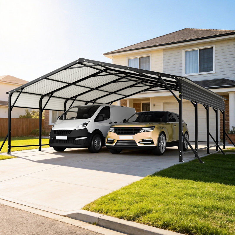 Abri d'auto en métal de 2020 pi, structure renforcée triangulaire rouille, conception ouverte pour l'accès aux véhicules en acier galvanisé, toit imperméable, convient aux bateaux