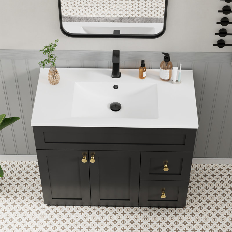 Romia 36'' Modern Single Bathroom Vanity Set with Sink Top, Faucet and Drain, Hand Painted, Black