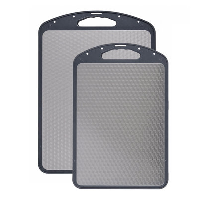 Set of 2, 2-in-1 Double-Sided Stainless Steel & Wheat Straw PP Cutting Board with Handle, Juice Groove, Dishwasher Safe