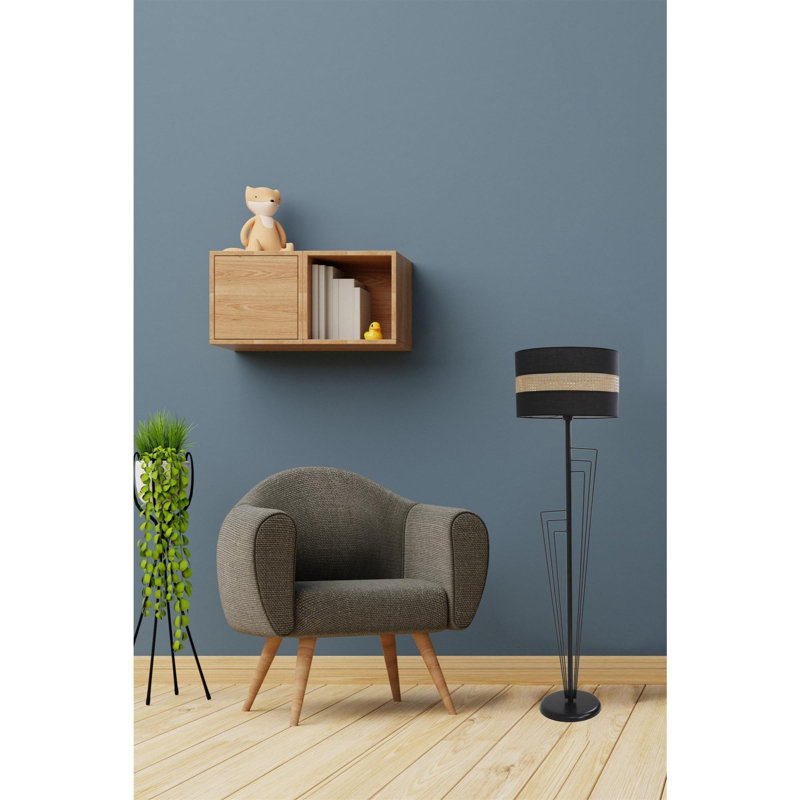 Lampe sur pied élégante Luro, 100% métal, hauteur 65,0 pouces | Finition noire avec peinture séchée au four, 17,7 pouces de diamètre de l'abat-jour | Douille E27, 60 W maximum | Éclairage élégant pour le salon, la chambre à coucher et le bureau