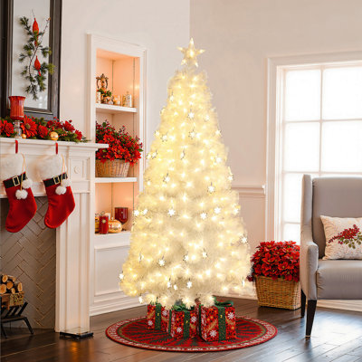 6Ft Pre-Lit White Fiber Optic Artificial Tree with Snowflake Lights & Star Top