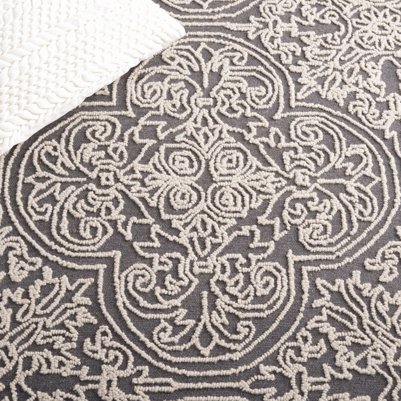 Marys Trace Hand Tufted Wool And Cotton With Latex Geometric Rug, Round 6'