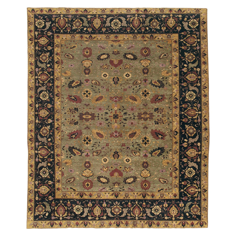 Jasmine Wool Oriental Area Rug in Black/Green, Rectangle 9' x 12'