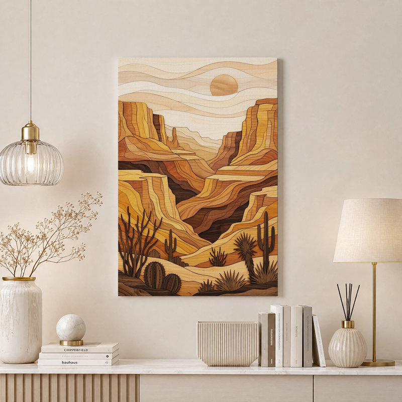 Toile murale « Canapé désertique à texture de bois avec cactus », H 48 po x l 32 po