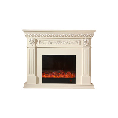 White Solid Wood Electric Fireplace