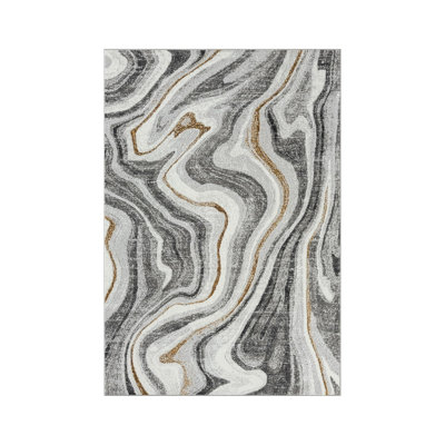 Fluid Marble Rug 5 x 7 Ft for Bedroom, Gray Gold White